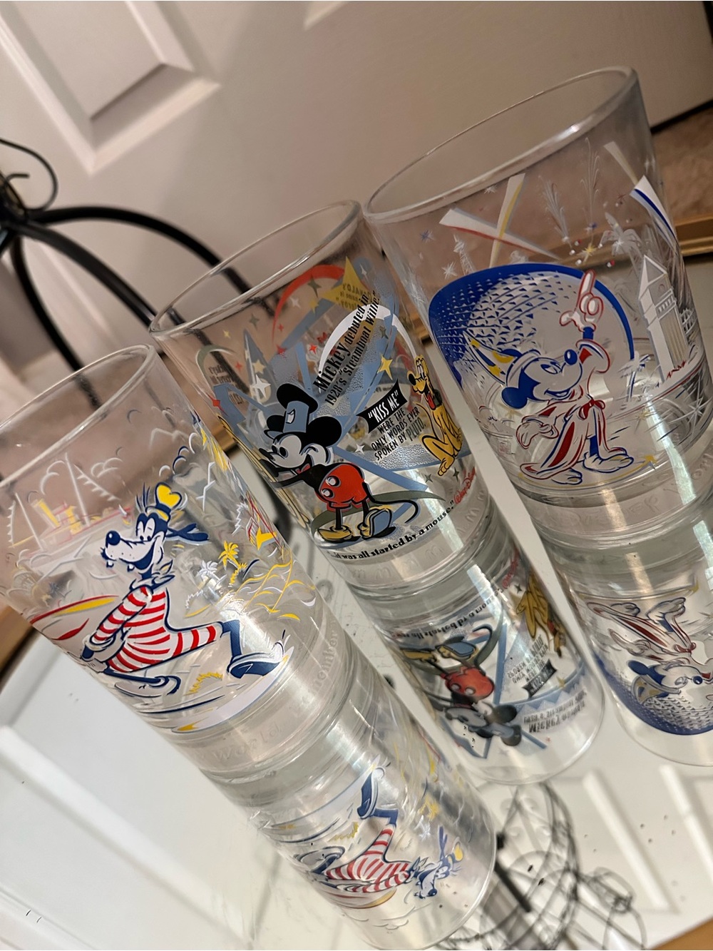 Set Of 3 Walt Disney commemorative drinking glasses: Mickey, Goofy, Donald Duck